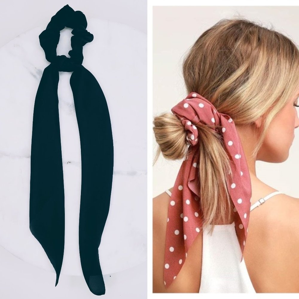 5 for $25 Black Silk Hair Scarf Scrunchie